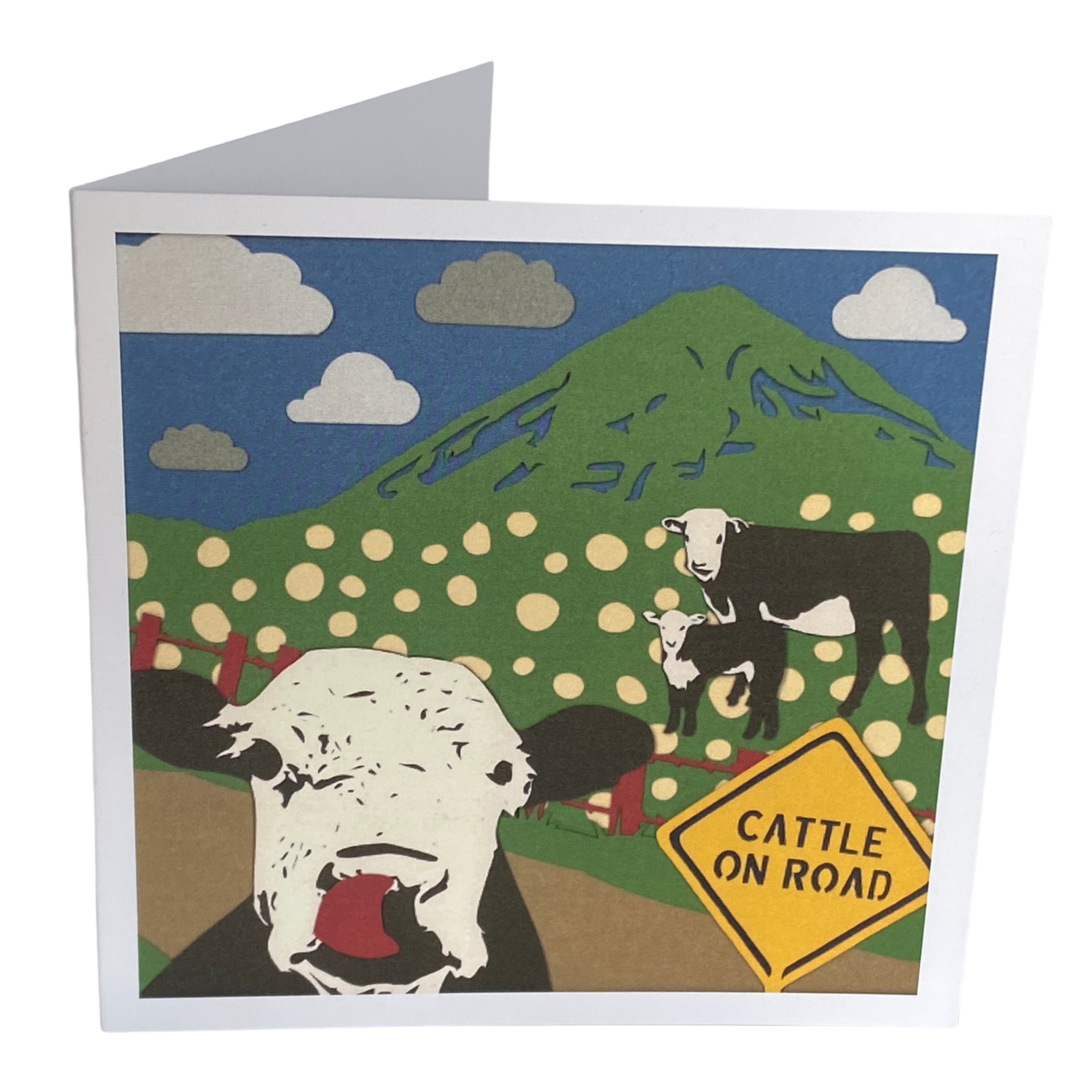 Cattle on Road Greeting Cards