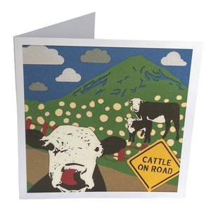 Cattle on Road Greeting Cards