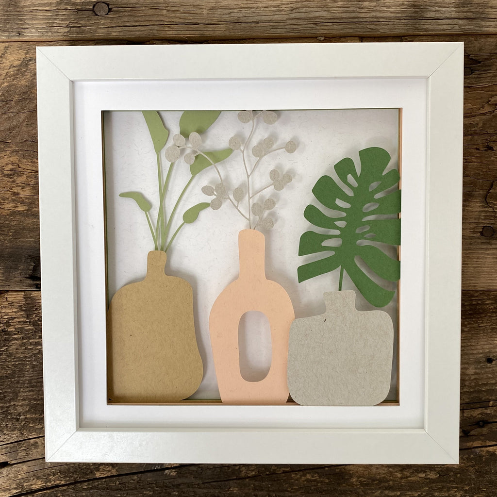 Modern Abstract Vases with Plants Shadow Box  Wall Art