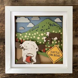 Cattle on Road Cow Mountain Shadow Box Wall Art