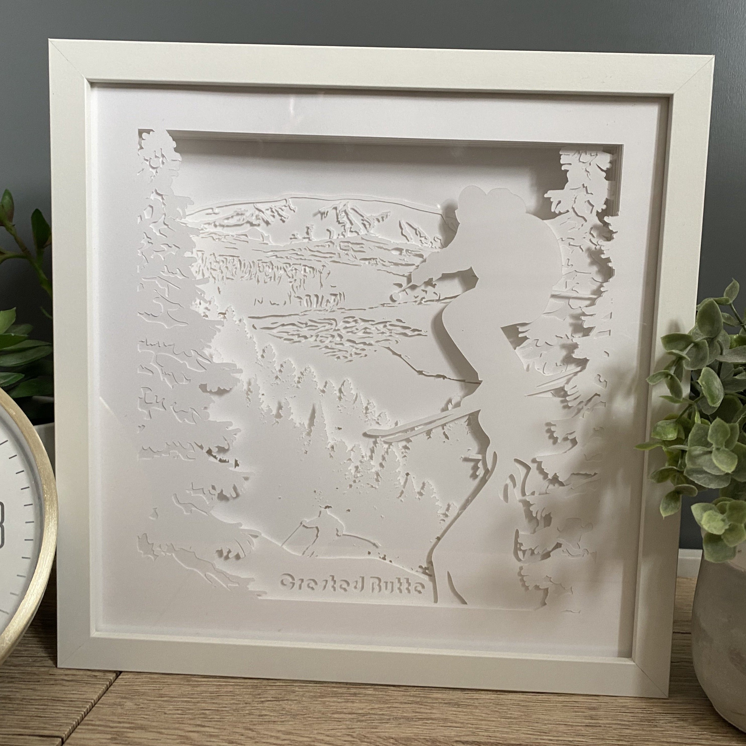 Crested Butte Skier Illuminated Shadow Box Art