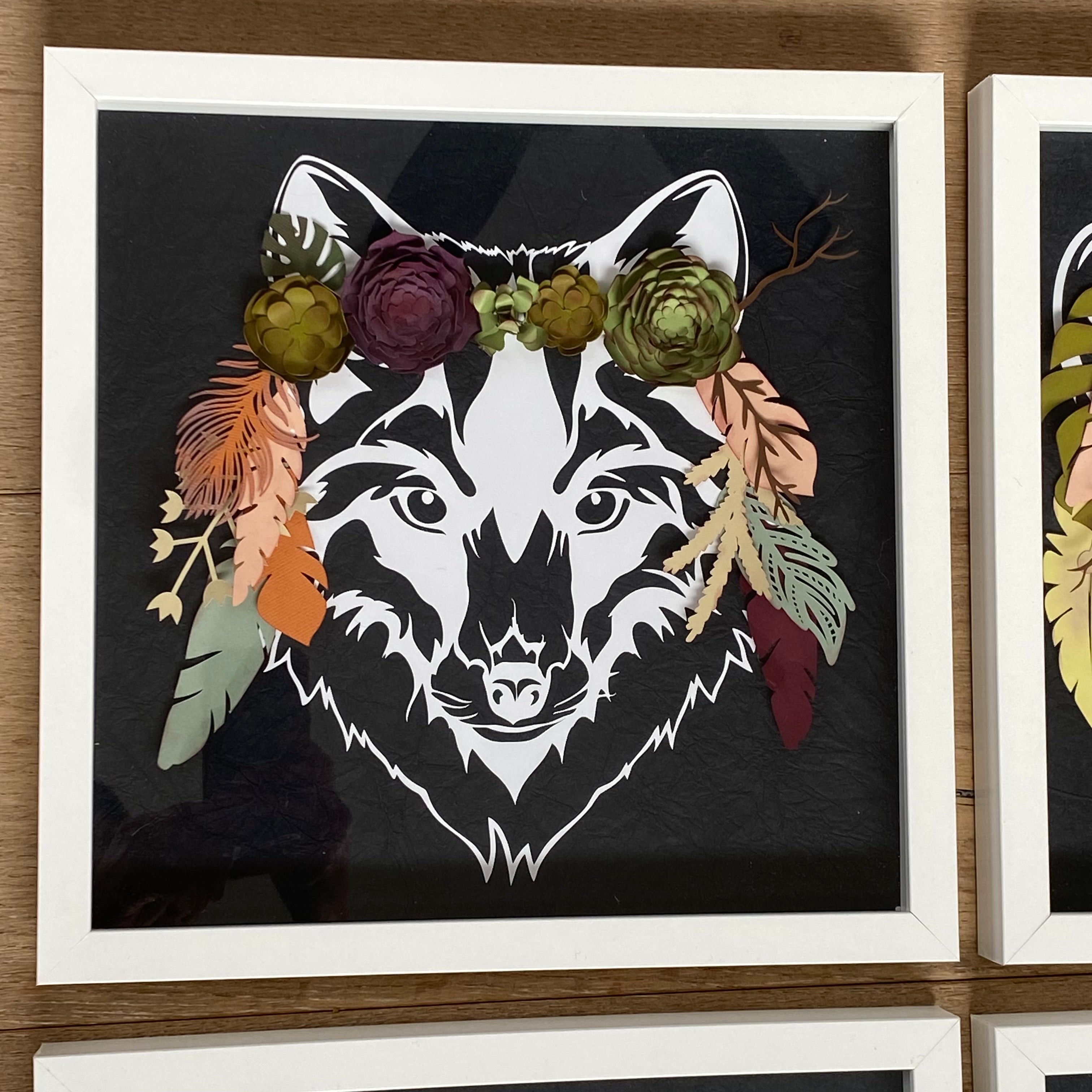 Feathers with the Fox - Paper Art featuring Fox with a Succulent, Feather, and Fern Crown