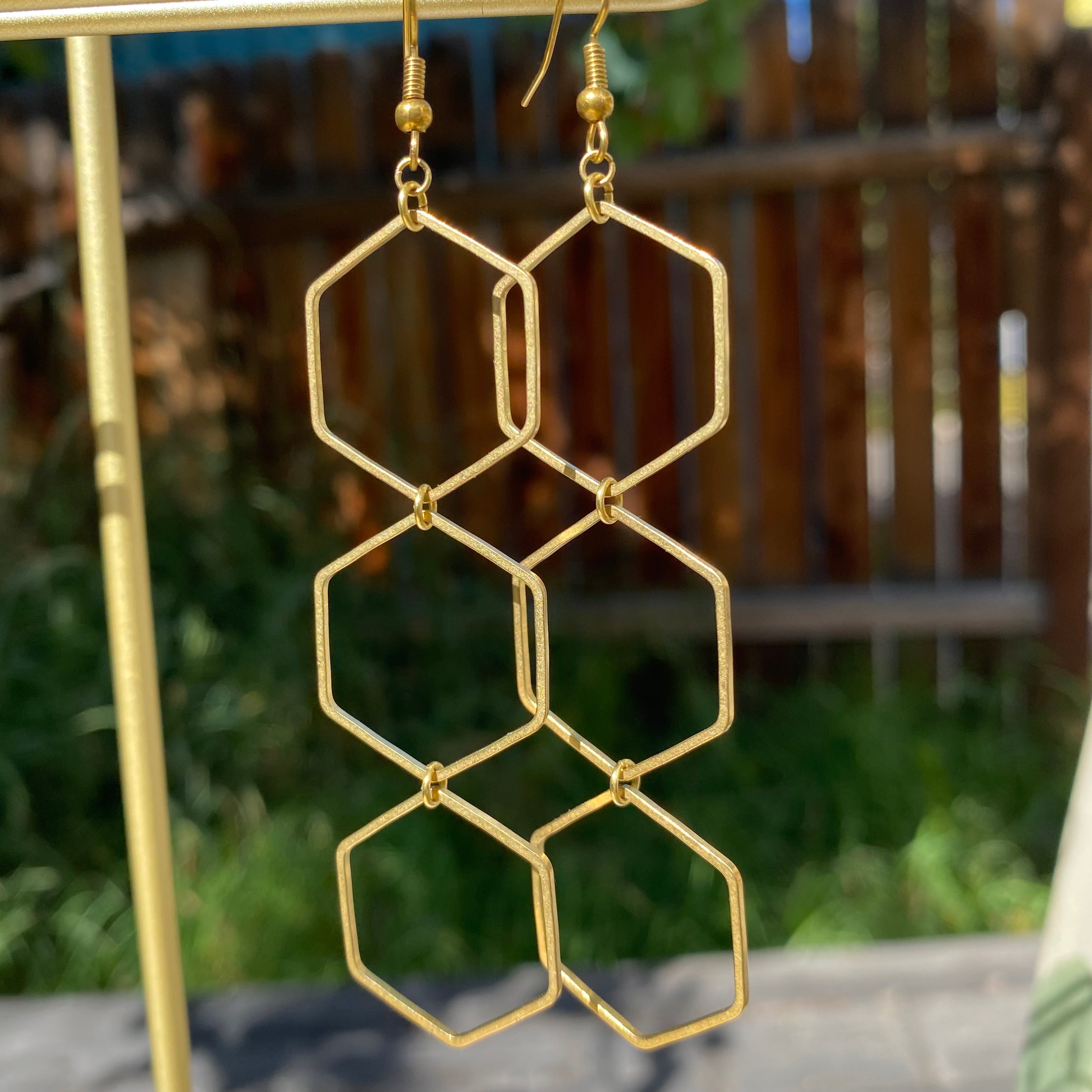 Hexagon Brass Earrings