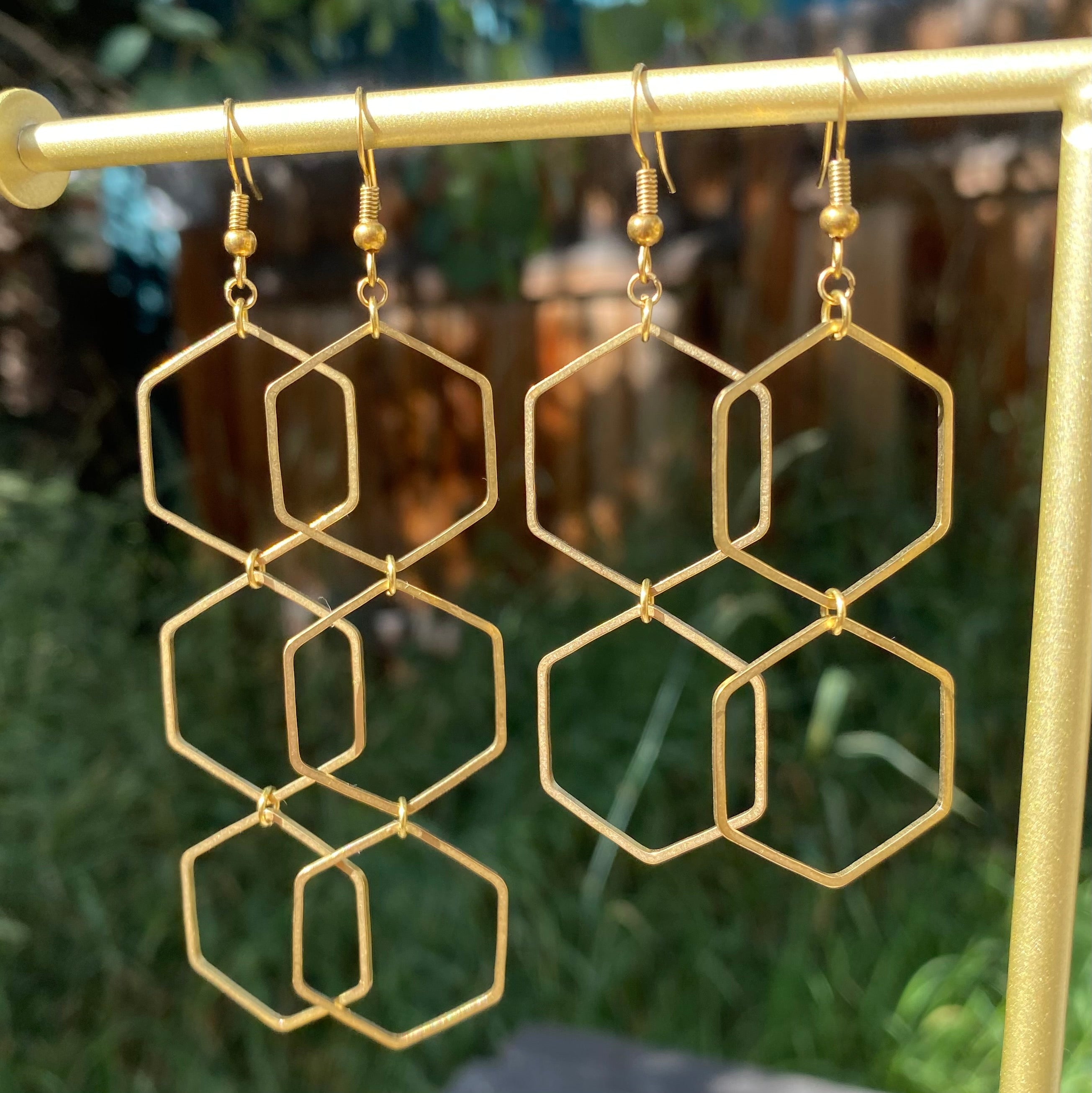 Hexagon Brass Earrings