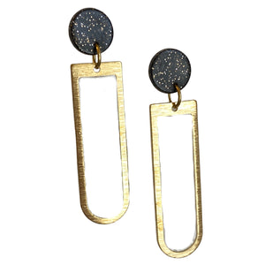 Black Sparkle and Brushed Brass Modern Earrings