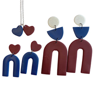 Burgundy Red and Blue Earring and Necklace Collection