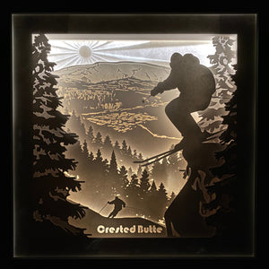 Crested Butte Skier Illuminated Shadow Box