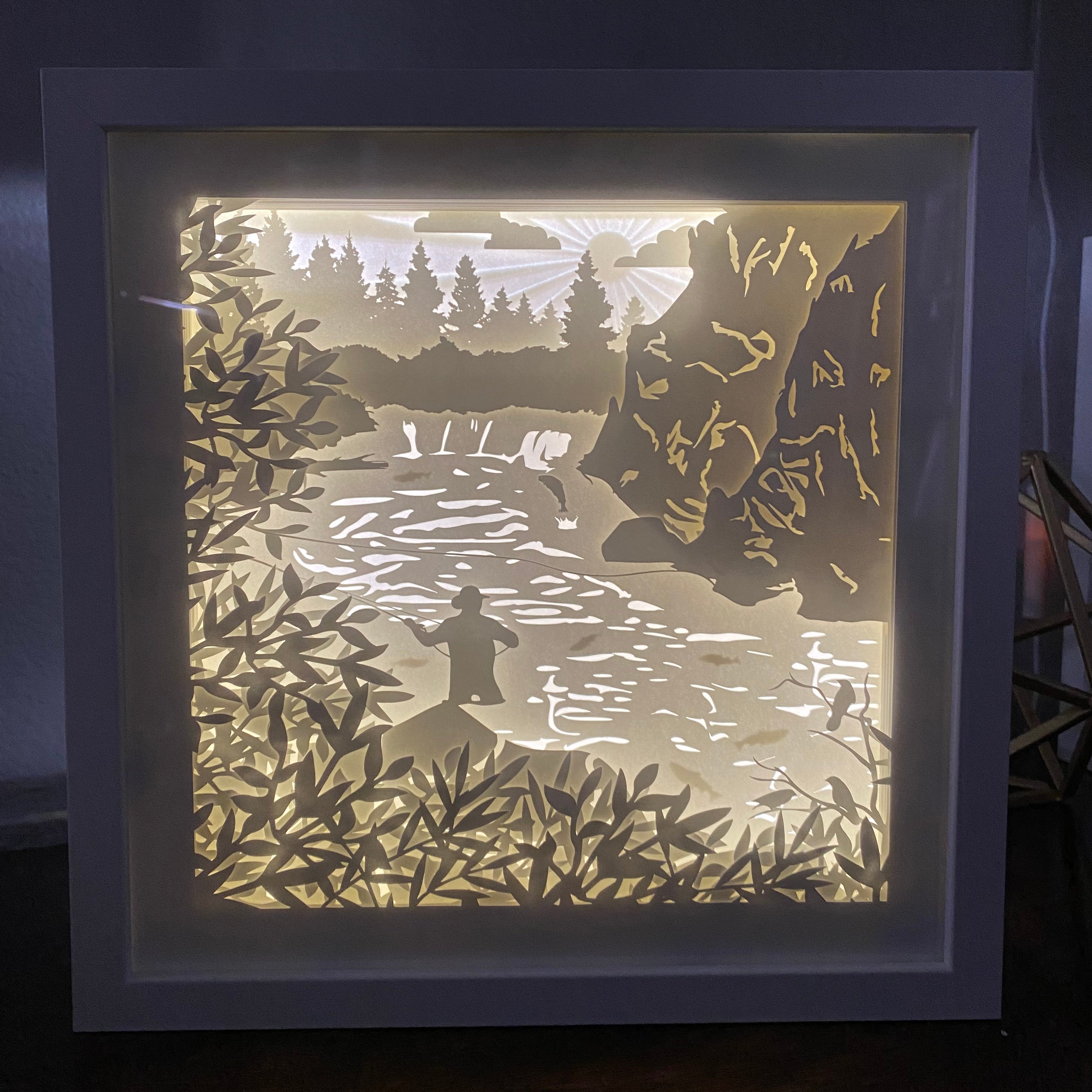 Fly Fisherman Illuminated Shadow Box – Daydreams and Joy