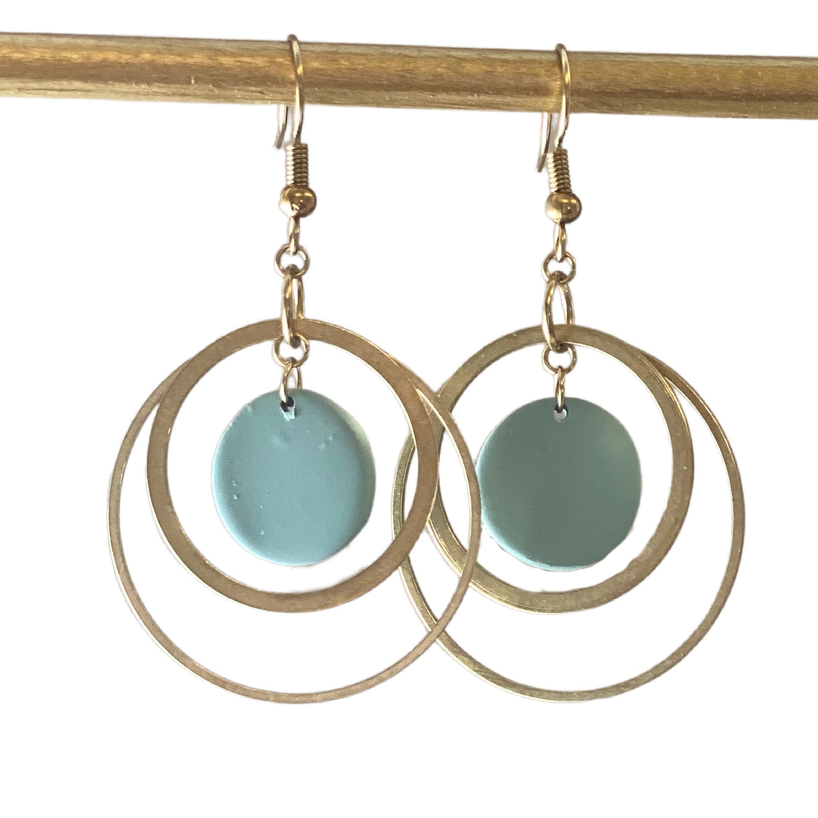 Mint Green and Brass Circle Earrings