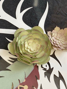 Decorated Deer - Paper Art featuring Deer/Elk with a Succulent, Feather, and Fern Crown