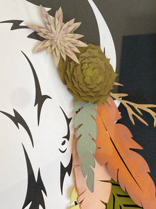 Beauty in the Bison - Paper Art featuring Buffalo with a Succulent, Feather, and Fern Crown