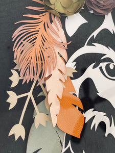 Feathers with the Fox - Paper Art featuring Fox with a Succulent, Feather, and Fern Crown
