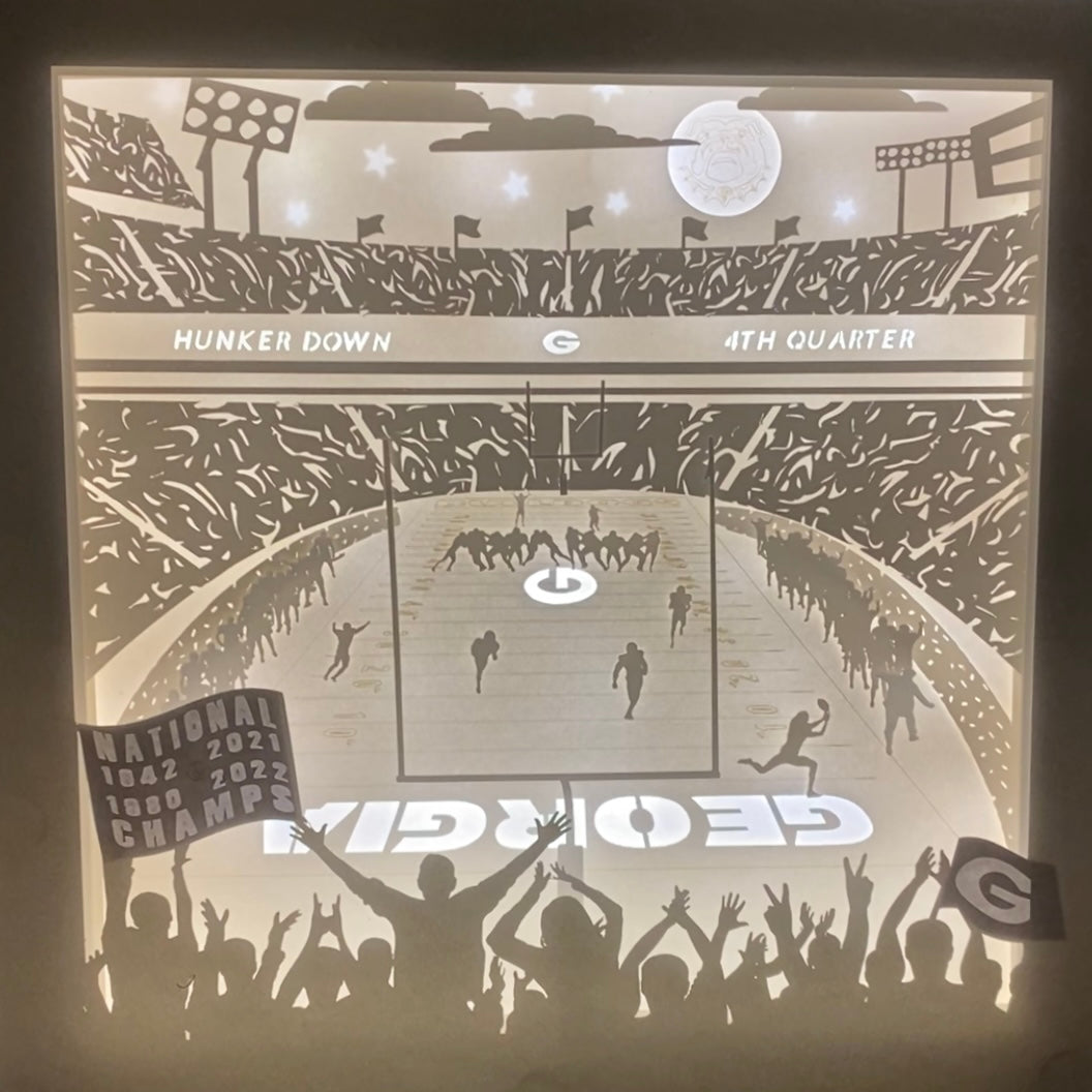 University of Georgia Bulldog Football Sanford Stadium Illuminated Shadow Box Art