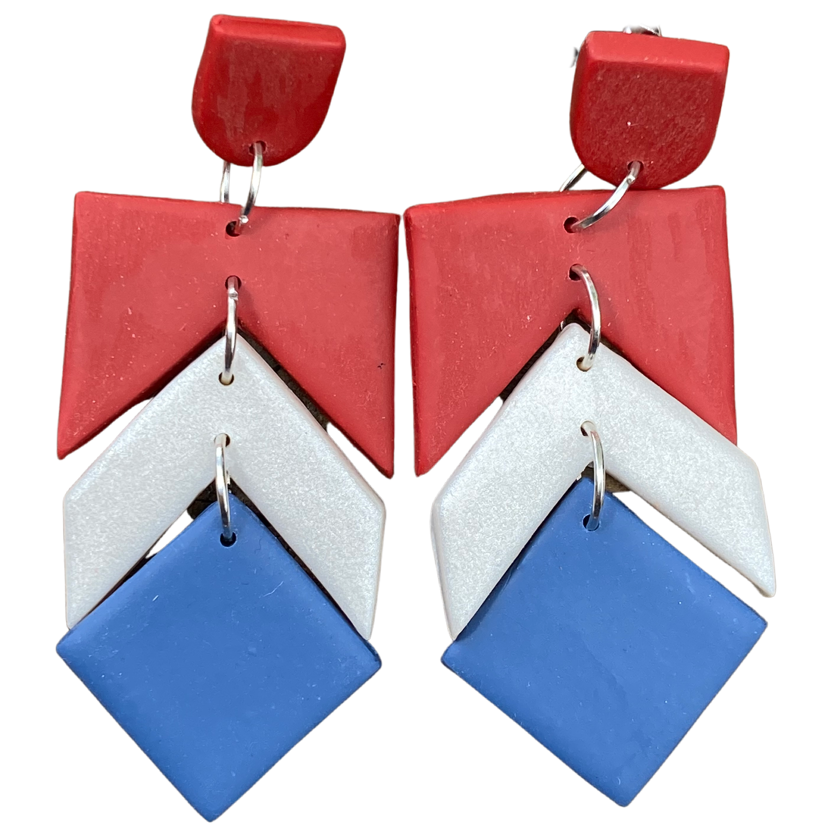 Red, White, and Blue Feather Shape Dangle USA Earrings