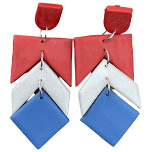 Red, White, and Blue Feather Shape Dangle USA Earrings