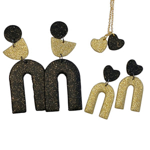 Sparkly Black and Gold Earring and Necklace Collection