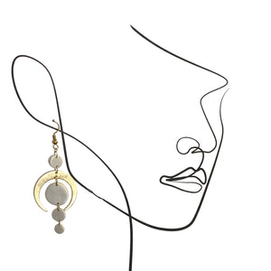 White Shimmer and Brass Modern Moon Earrings